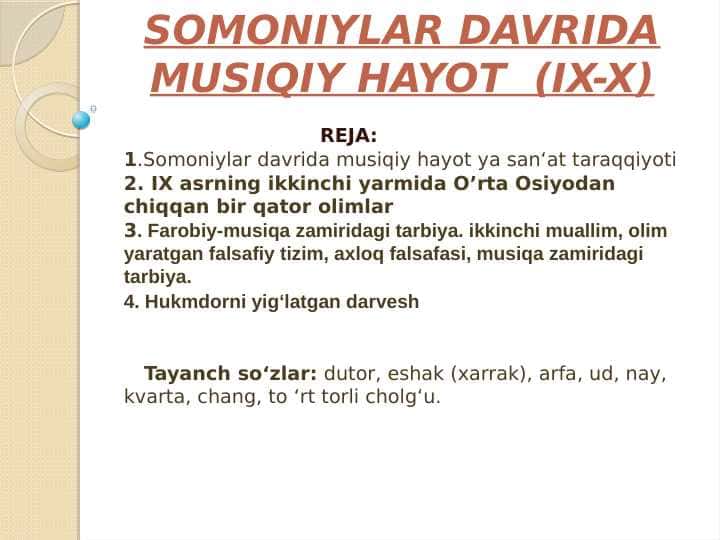 SOMONIYLAR DAVRIDA MUSIQIY HAYOT  (IX-X) 1