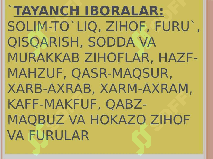 Solim va qisqargan ruknlar  zihof va furu` tushunchalari 3