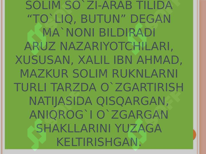Solim va qisqargan ruknlar  zihof va furu` tushunchalari 4