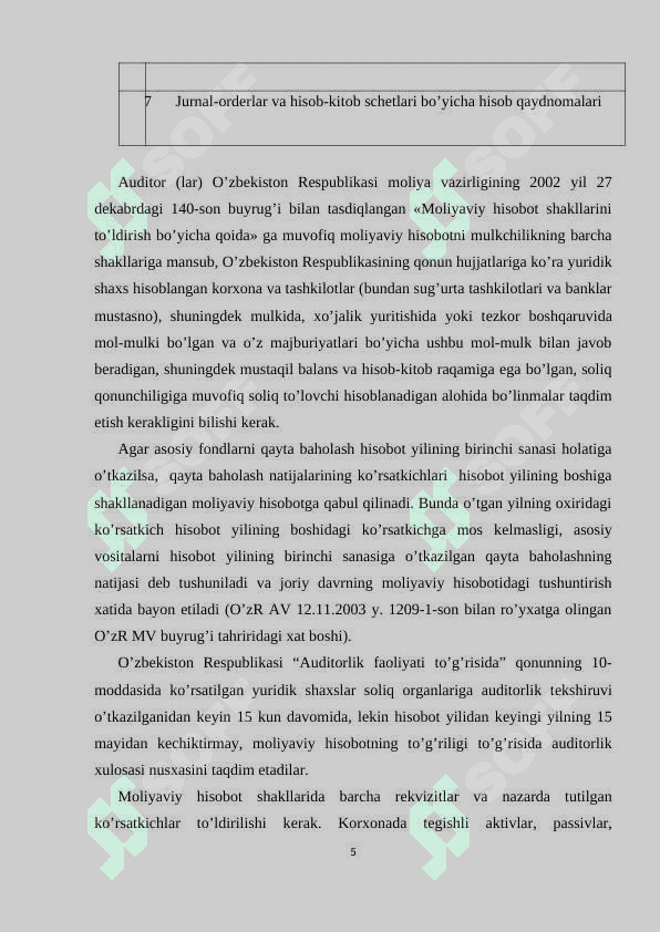 Moliyaviy natijalar toʻgʻrisida hisobot auditi 5