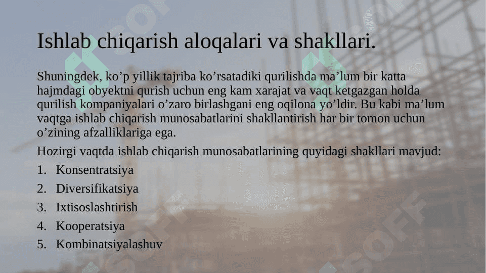 Qurilishda ishlab chiqarish aloqalari shakllari 8