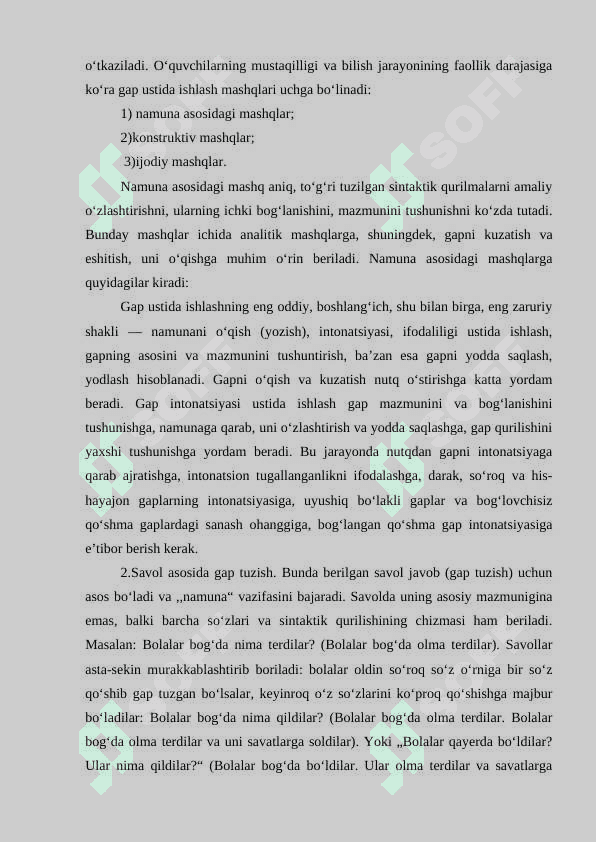 Gap ustida ishlashga oid mustaqil ishlar 2