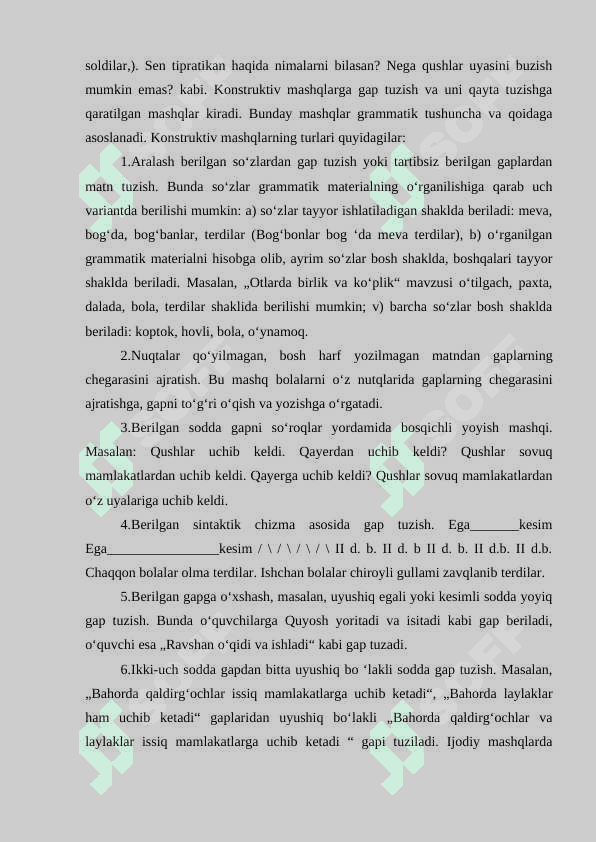 Gap ustida ishlashga oid mustaqil ishlar 3