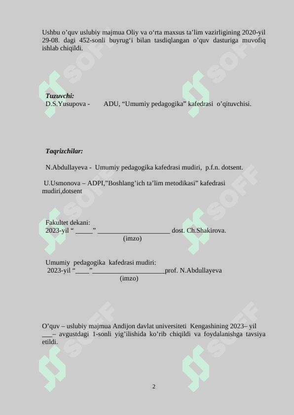 UMUMIY PEDAGOGIKA FANIDAN O'QUV-USLUBIY MAJMUA 2