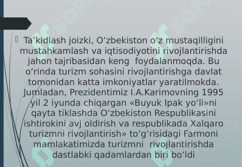 O'ZBEKISTONDA TURIZIMNI RIVOJLANTIRISHNING USTUVOR YO'NALISHLARI 3