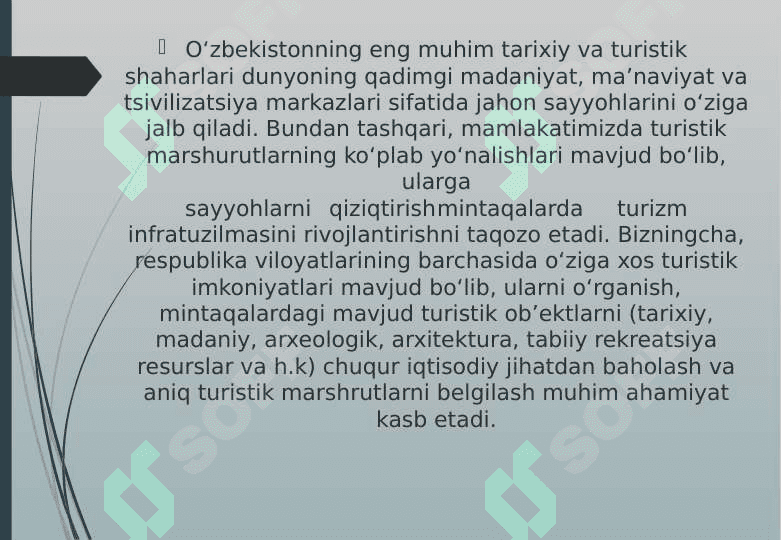 O'ZBEKISTONDA TURIZIMNI RIVOJLANTIRISHNING USTUVOR YO'NALISHLARI 4