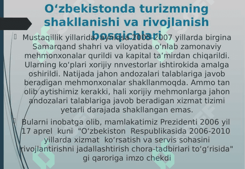 O'ZBEKISTONDA TURIZIMNI RIVOJLANTIRISHNING USTUVOR YO'NALISHLARI 7
