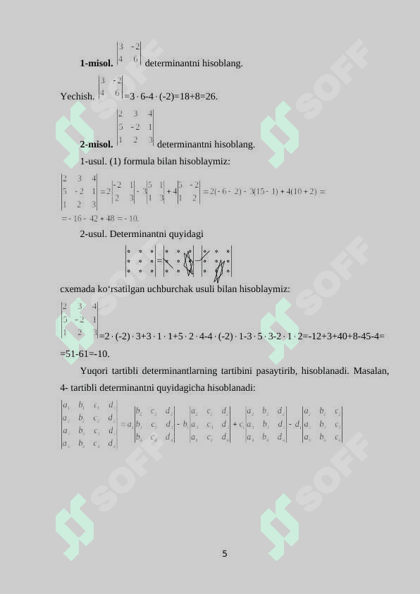 Determinantlar va ularning asosiy xossalari 5