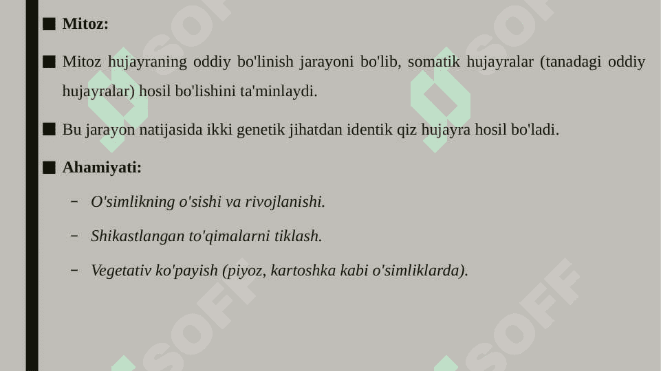 Guli o'simliklar olamida amitoz, mitoz va meyozning ahamiyati 5