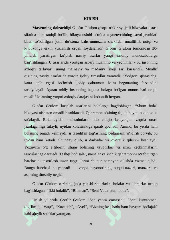 XX ASR OʻZBEK NASRIDA BOLALIK MOTIVI (GʻOFUR GʻULOM IJODI MISOLIDA) 3