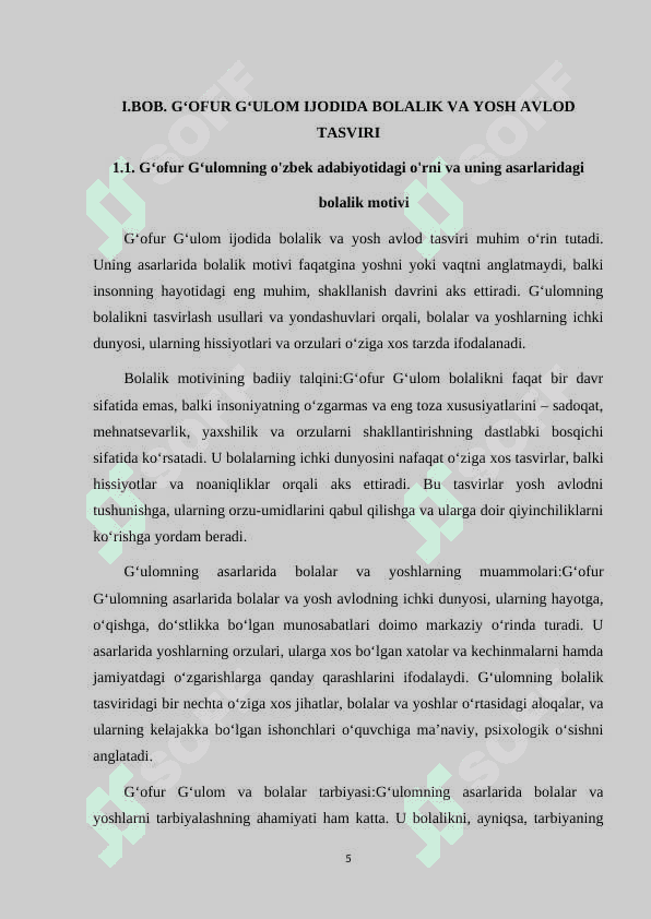 XX ASR OʻZBEK NASRIDA BOLALIK MOTIVI (GʻOFUR GʻULOM IJODI MISOLIDA) 5