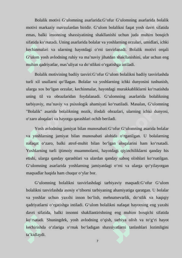XX ASR OʻZBEK NASRIDA BOLALIK MOTIVI (GʻOFUR GʻULOM IJODI MISOLIDA) 7