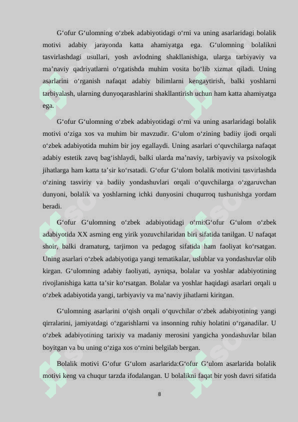 XX ASR OʻZBEK NASRIDA BOLALIK MOTIVI (GʻOFUR GʻULOM IJODI MISOLIDA) 8