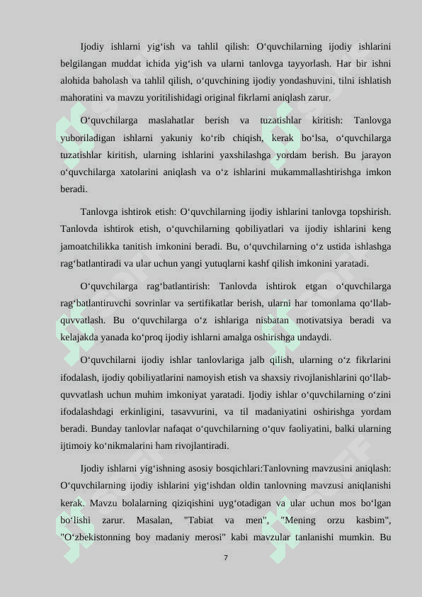 4 -SINF ONA TILI DARSLARIDA SINFDAN TASHQARI ISHLARNI TASHKIL QILISH. 7