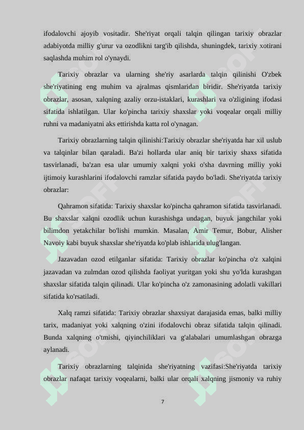 XX ASR O’ZBEK SHE’RIYATIDA TARIXIY OBRAZ TALQINI (MUHAMMAD YUSUF IJODI MISOLIDA) 7