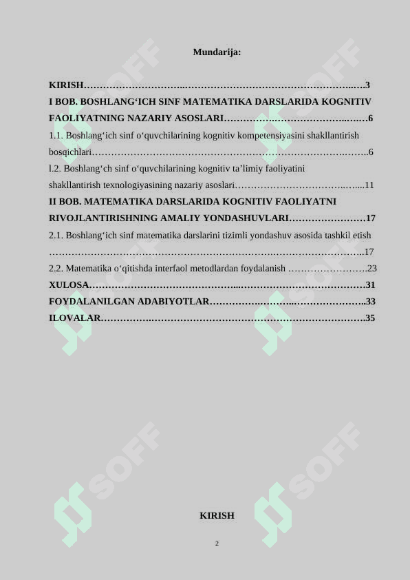 Boshlang‘ich sinf “Matematika” darslarida o‘quvchilarning kognitiv ta’limiy faoliyatini takomillashtirish 2