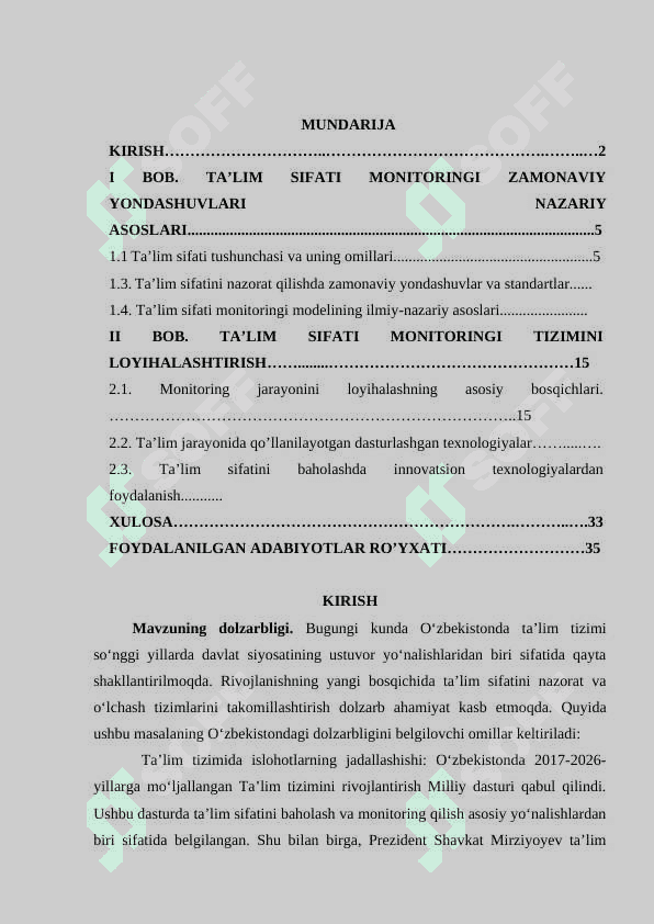 Ta’lim sifati monitoringi jarayonini loyihalashtirish 2