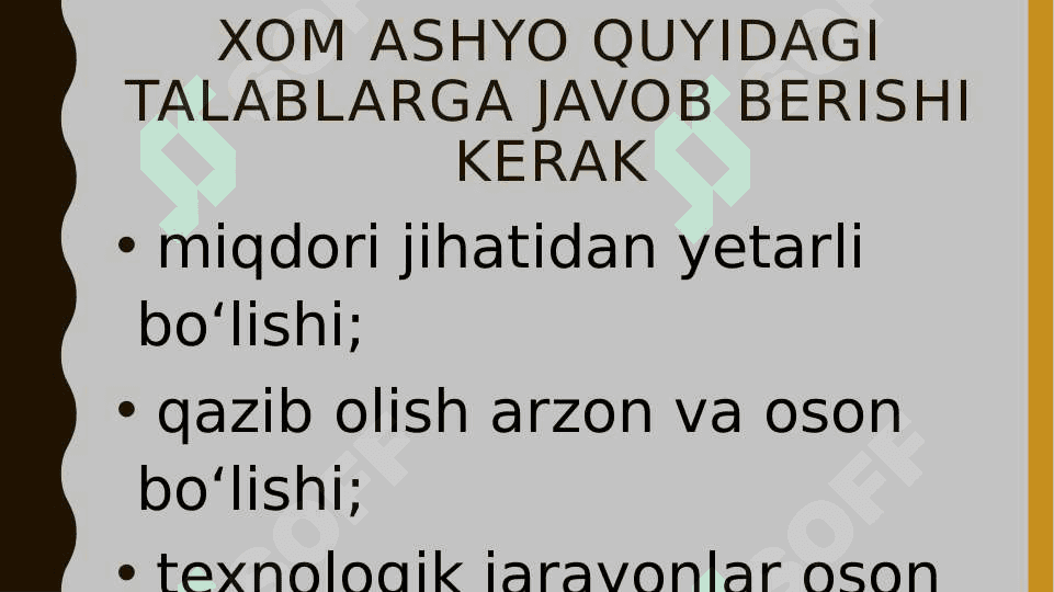 O’zbekiston xomashyosi va sanoatda ishlatilishi. Asosiy xomashyo bazasi 4