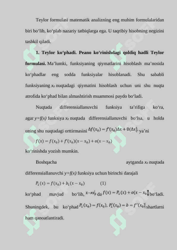 Teylor formulasining taqribiy hisoblashga tatbiqlari 2