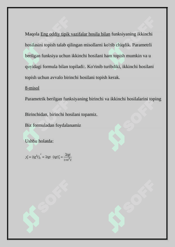 Parametrik ko’rinishda berilgan funksiyalarni tekshirish 6