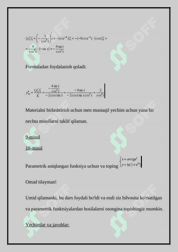 Parametrik ko’rinishda berilgan funksiyalarni tekshirish 8