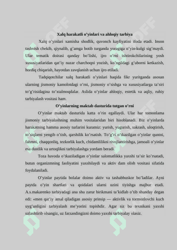 Milliy harakatli o`yinlari bilan 7-10 yoshli o`quvchilarni chaqqonlik jismoniy sifatini tarbiyalash 6