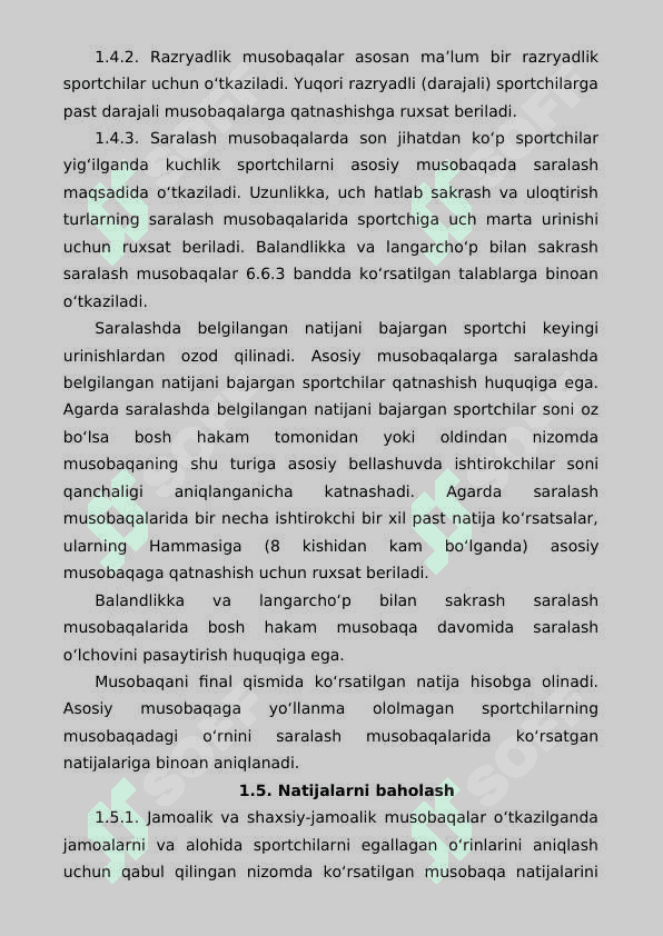 Yengil atletika bo‘yicha musobaqalarni tashkil qilish va o‘tkazish, musobaqalardagi hujjatlar va hakamlik ishi 6
