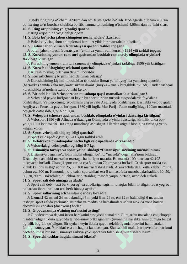 Jismoniy tarbiya fanidan yopiq test savollar va javoblar 3