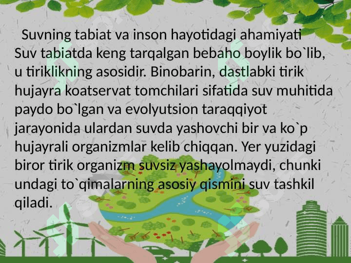 Mavzu:Suv muhitiga organizmlarning moslashishi.Tuproq muhitiga organizmlarning moslashishi 2