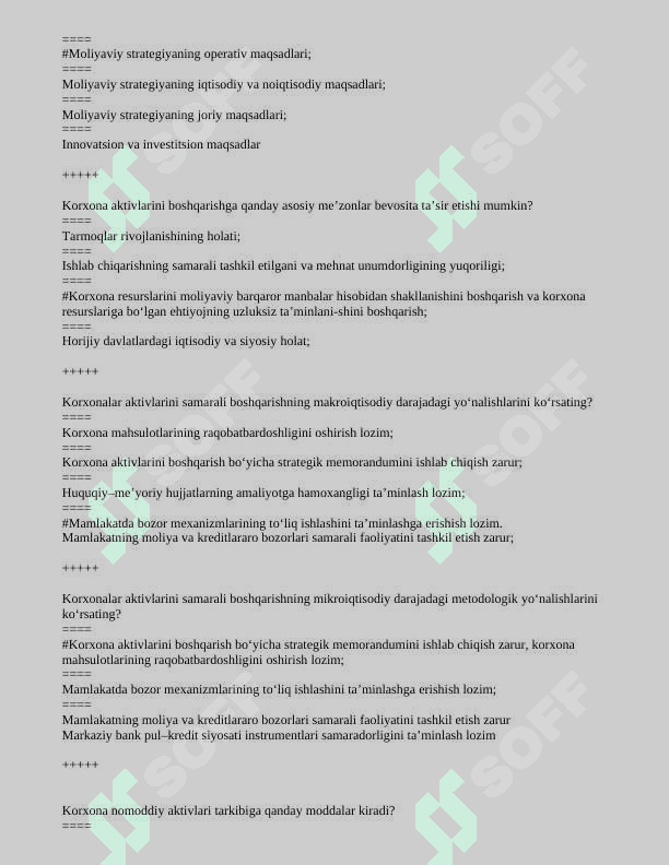 Moliyaviy menejment fanidan yakuniy nazorat test savollari va javoblari. 5
