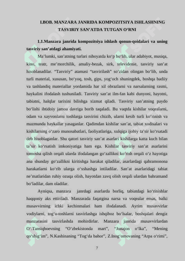 “Manzara” janrida kompozitsiya ishlashning tasviriy   san’atda tutgan o‘rni 7