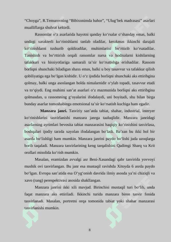 “Manzara” janrida kompozitsiya ishlashning tasviriy   san’atda tutgan o‘rni 8