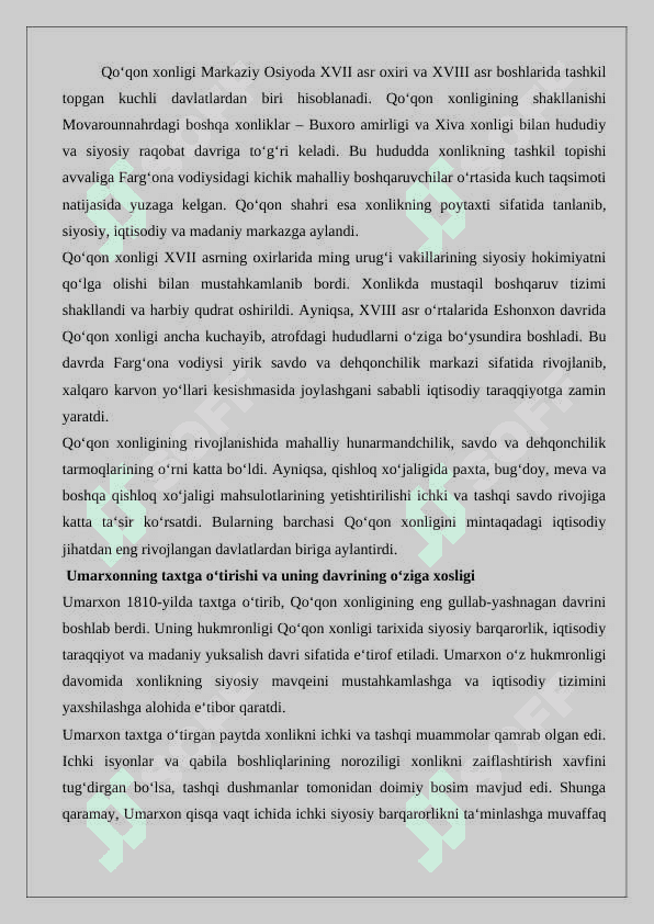 Umarxon hukumronligi davrida Qo‘qon xonligi 2