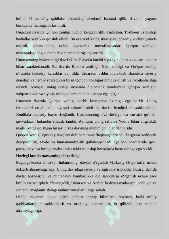 Umarxon hukumronligi davrida Qo‘qon xonligi 3