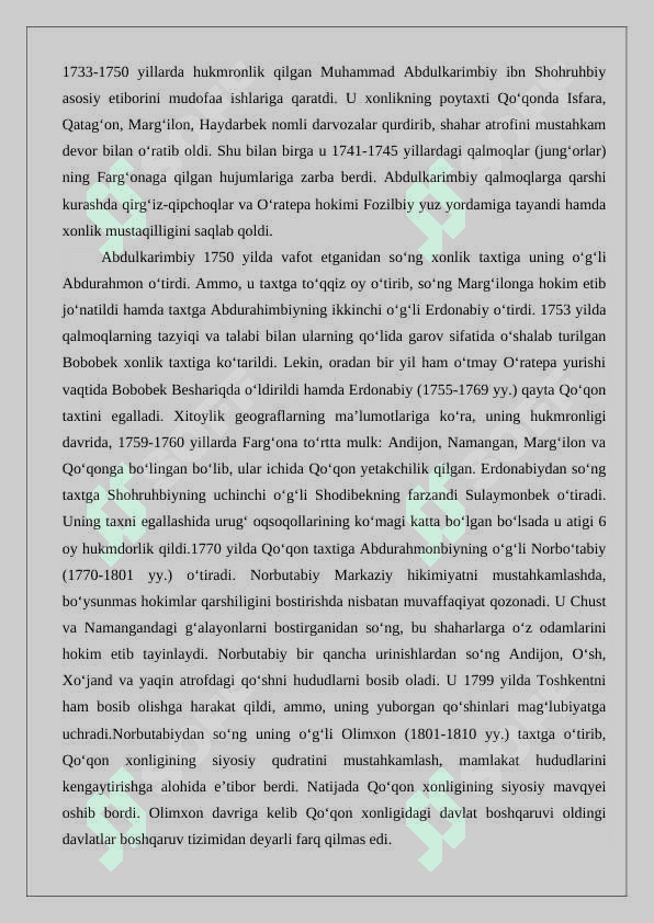 Umarxon hukumronligi davrida Qo‘qon xonligi 4