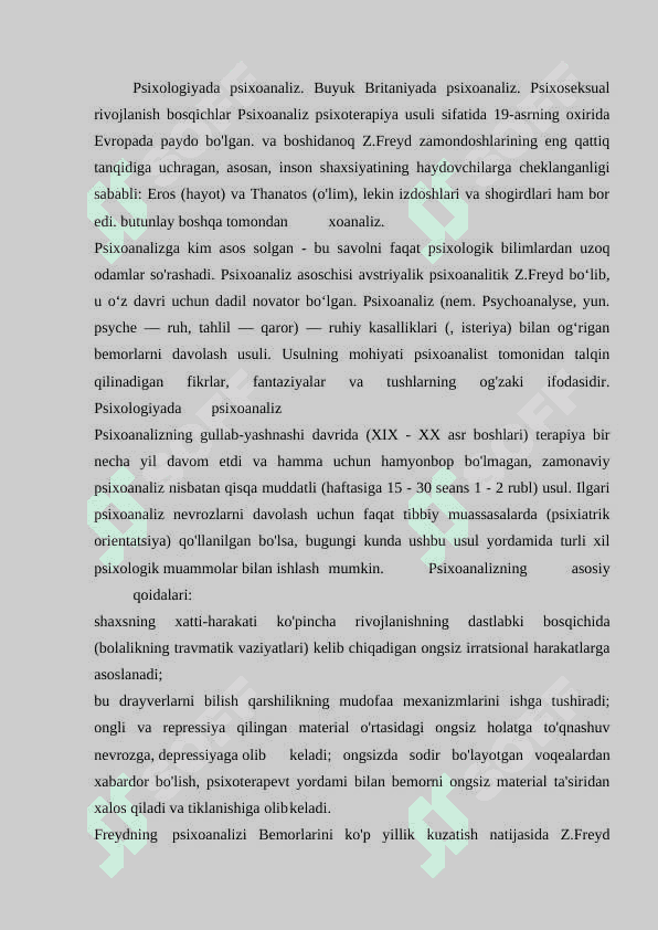Psixoanaliz nazariyasining oziga xosligi 2