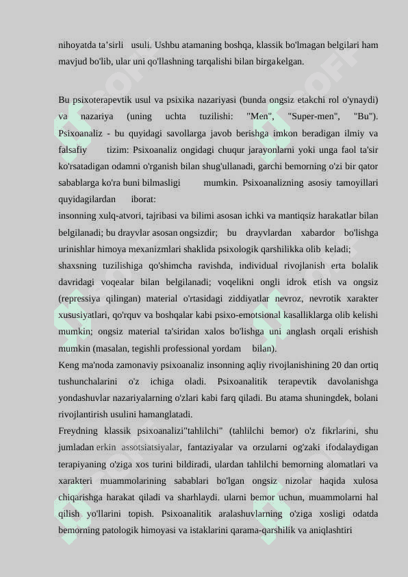 Psixoanaliz nazariyasining oziga xosligi 8