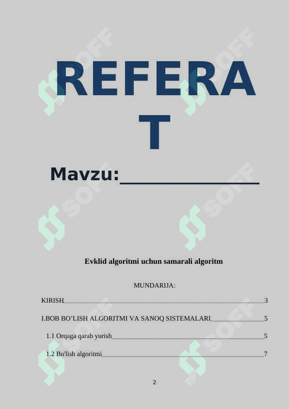 Evklid algoritmi uchun samarali algoritm 2