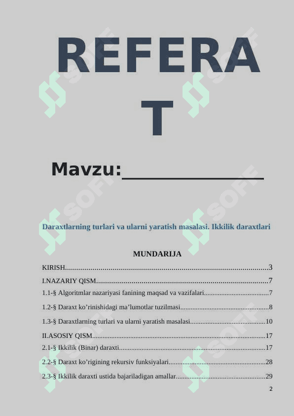 Daraxtlarning turlari va ularni yaratish masalasi. Ikkilik daraxtlari 2