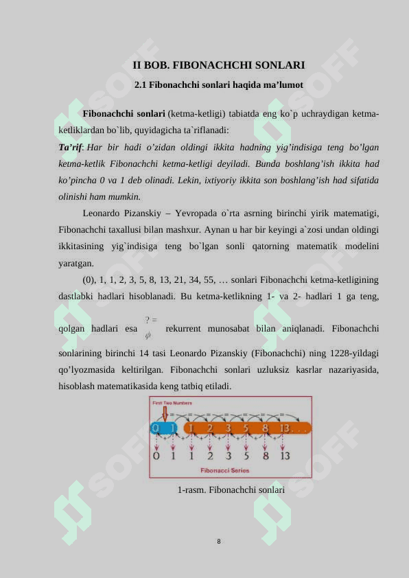 Fibonachchi sonlarini hosil qilishda samarali algoritmlar 8