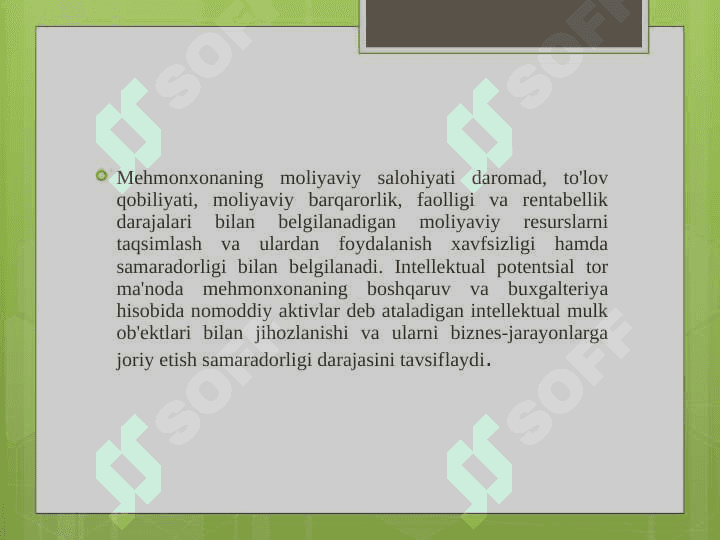 Mehmonxonaning iqtisodiy barqarorligini baholash va tahlil qilish yo‘llari 5
