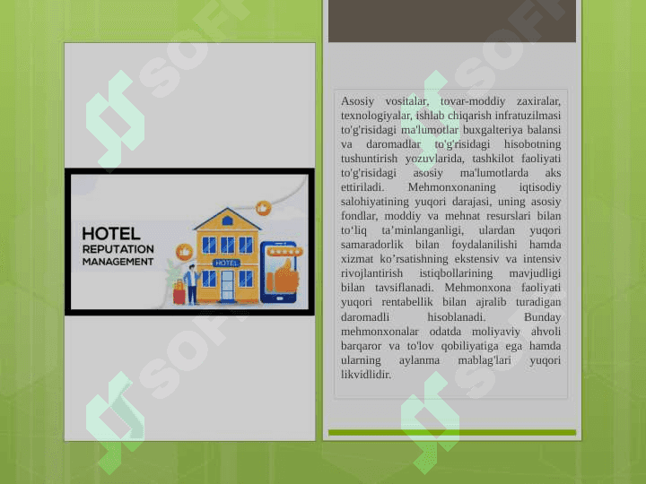 Mehmonxonaning iqtisodiy barqarorligini baholash va tahlil qilish yo‘llari 8