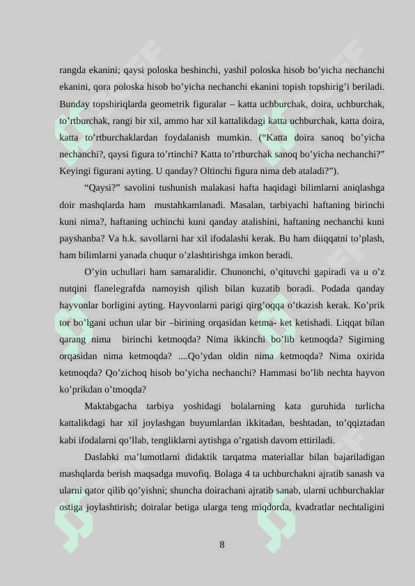 Maktabgacha katta yoshdagi bolalarda son sanoq haqidagi tushunchalarni shakillantirish 8