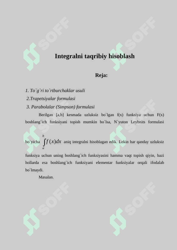 Integralni taqribiy hisoblash 2