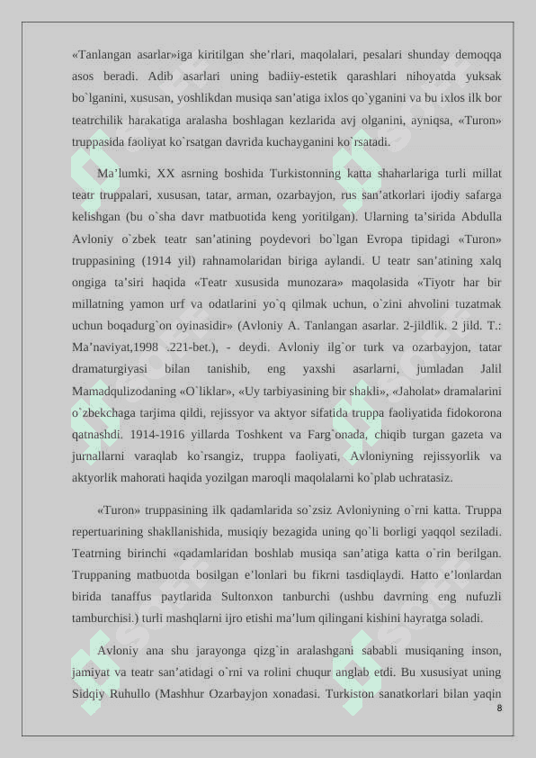 Abdulla Avloniy asarlarida ta’lim – tarbiyaga oid masalalarni ma’naviy – ma’rifiy ishlar jarayoniga tadbiq etish 8