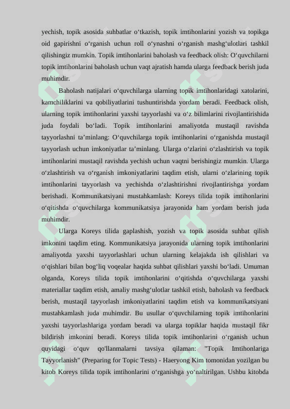 Koreys tilini o‘qitishda topik imtihoni 7