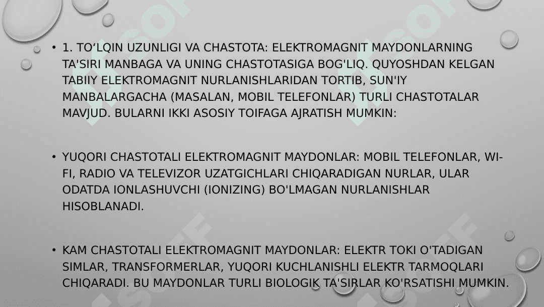 ELEKTROMAGNIT MAYDONNING INSON ORGANIZMINING TA'SIRIGA TA'SIRI. Elektromagnit maydoni 4