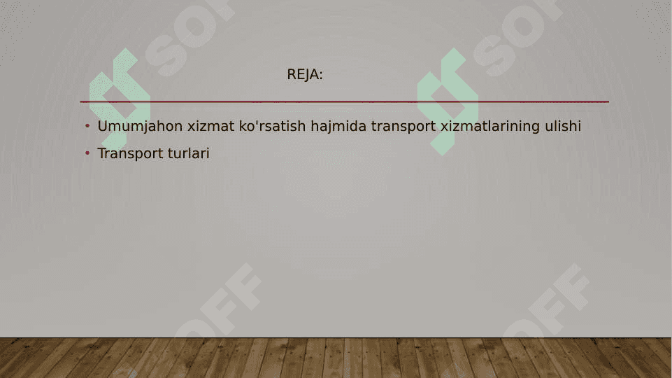 Butun dunyoning YaIM sida transport sohasining ulishi 2