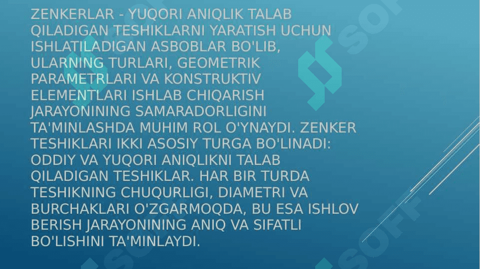 Zenkerlar turlari, tushirishi, geometrik parametrlari va konstruktiv elementlari 2