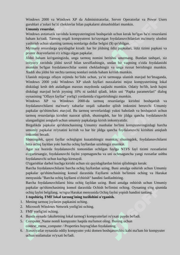 TARMOQ UMUMIY RESURSLARINI YARATISH VA ULARDAN FOYDALANISH. 2